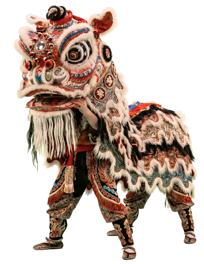 León transparente, bailando la danza del león chino.